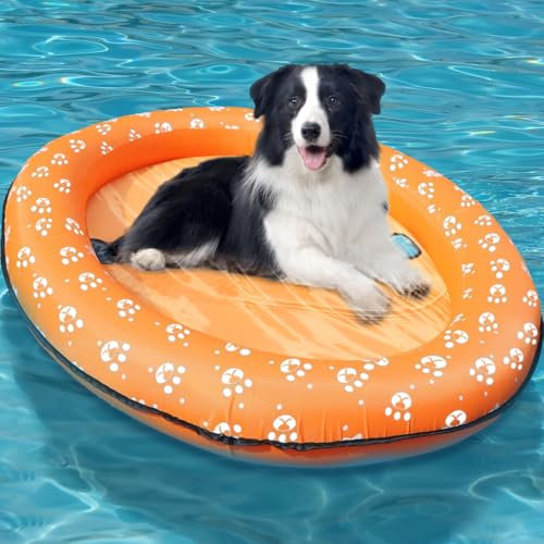 Inflatable Pool Float for Adult Dogs and Puppies, Large Contemporary Pet Dog Cat Swimming Pool Float Ride on (Orange)