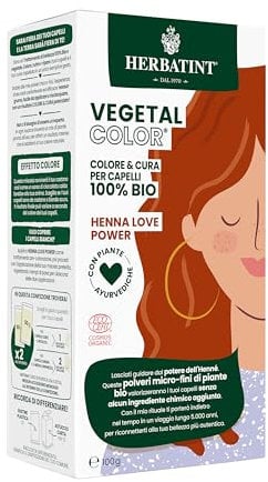 Herbatint Vegetal Color Henna Love Power, Henna Puro | Coloración Vegetal para Cabello a base de Henna y Hierbas Ayurvédicas, 100% Natural y Orgánica - 100 Gramos
