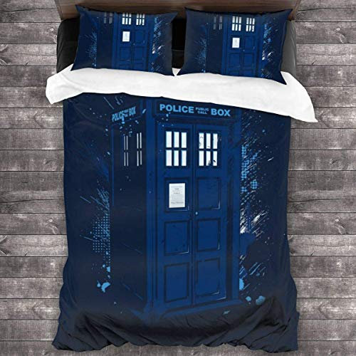 Knncch Zeitreise Tardis Doctor Who 3-teiliges Bettwäscheset Bettbezug Dekoratives 3-teiliges Bettwäscheset mit 2 Kissenbezügen