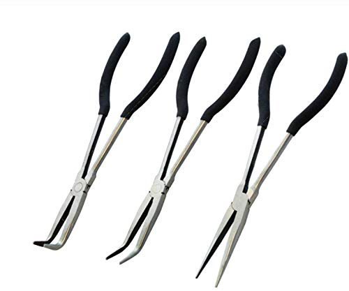 New Quality 11 Extra Long Nose Pliers 1x Straight, 1x 45 Degree & 1x 90 Degrees Bent Nose 280mm