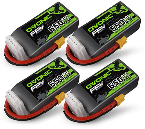 OVONIC Lipo Batterie 4s 80C 650mAh 14.8V avec XT30 pour RC Avion Quadcopter Hélicoptère FPV Racing Drone (4pcs)