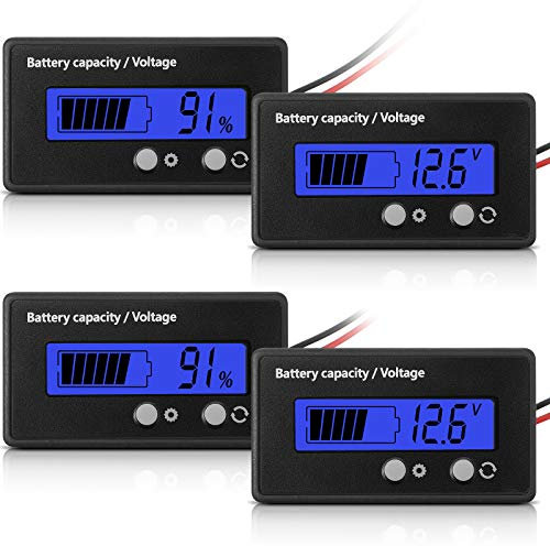 2 Pieces DC 12V 24V 36V 48V 72V Battery Meter with Alarm, Front Setting and Switch Key, Battery Capacity Voltage Indicator Battery Gauge Monitors Lead-Acid and Lithium ion Battery Indicator (Blue)