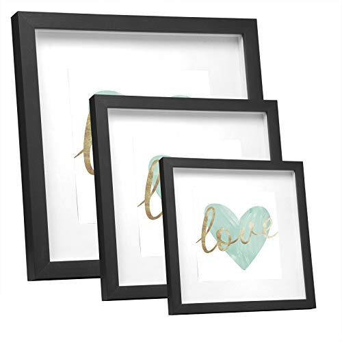 EUGAD 3er Set 3D Bilderrahmen zum Befüllen, Objektrahmen 30x30 cm, tiefer Rahmen für Objekte bis 1,5 cm, Holzrahmen Collage mit Papier-Passepartout, Schwarz