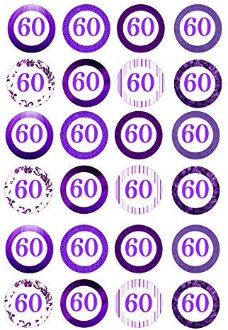 24 edible 60th Birthday party purple decorations style Iced Icing Fondant Fairy CupCake Cake Toppers