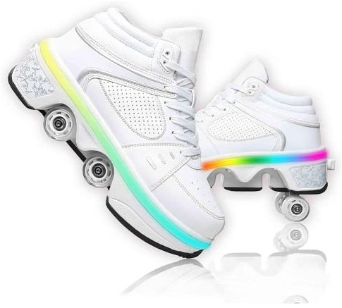 Rollschuhe für Mädchen, Sneaker, Roller, Skateboardschuhe, Sneaker, mit Rollen, Sport, Gymnastik, Mode, Mehrzweck, Kick Roller Shoe für Jungen und Mädchen