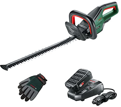 Bosch Cordless Hedge Cutter UniversalHedgeCut 18V-50 (without battery, 18 Volt system, blade length 50 cm, XL gardening gloves included, in carton packaging) – Amazon Edition + Bosch Starter Set 18V