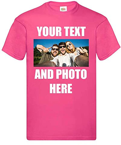 Unisex Personalised T-Shirt Custom Print Tee - Your Own Photo/Design and Text Fuchsia