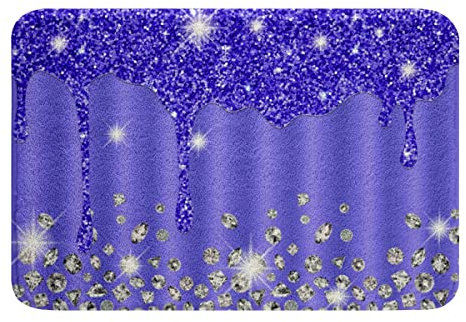 Silber Glitzer rutschfest Badematte 40x60cm (kein Glitzer) Bling Dekorationen Blau Lila Zottelig Saugfähige Badteppiche für Diamanten und Schmuck Mikrofaserteppich Badezimmer Badvorleger Raumdeko