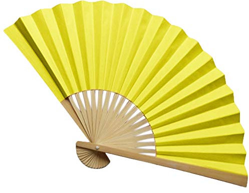 Generic Fan Paper Held Party Hand Chinesischer Bambusfächer Hochzeitsdeko Faltfächer Klimaanlage Staukasten (Yellow, One Size)