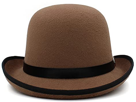 Aurorad Herren Damen Oval Top Klassischer Wolle Bowler Hut Roll Rim Derby Cap Sonnenhut Party Street Style Verstellbare Größe US 7 1/8-7 3/8 UK M-L (Farbe: Khaki, Größe: 57-59 cm)
