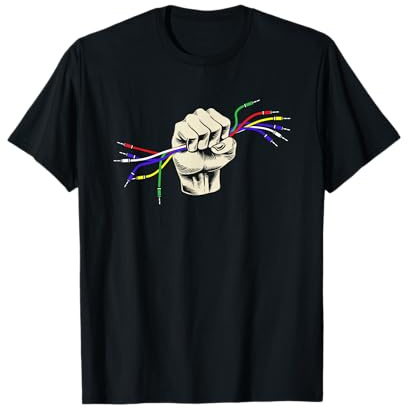 Hand mit Kabeln, elektronischer Musiker-Audiokabel-Synthesizer T-Shirt