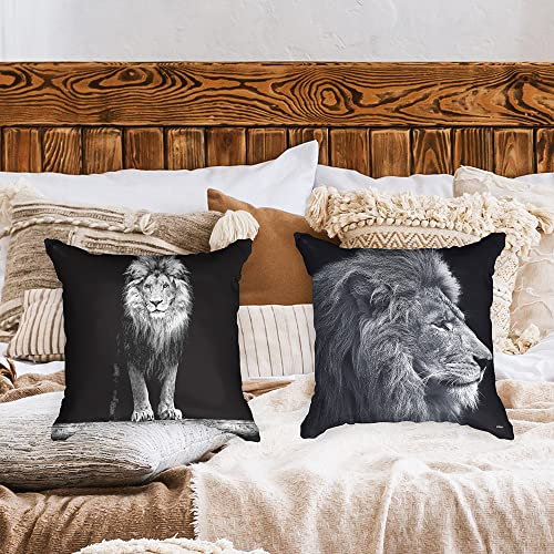 Ulticool - Kissenhülle - Löwe Löwenkopf - Set von 2 Motiven – 45 x 45 cm - Dekokissen ohne Füllung - Kissenbezug Zubehör für Sofa/Bett - Schwarz Weiß