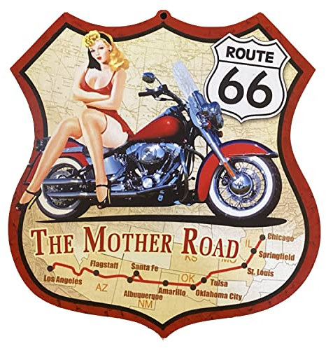 Kustom Art Quadro Serie Route US 66 Stile Vintage da Collezione Stampa su Legno 24x22 cm.