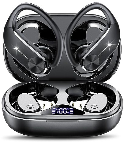 hadbleng Wireless Earbuds, New Bluetooth 5.3 Headphones with ENC Mic, Wireless Earphones Sports Earhooks Over Ear Buds, LED Display, 48Hrs Playtime, IP7 Waterproof Earphones for Workout Running