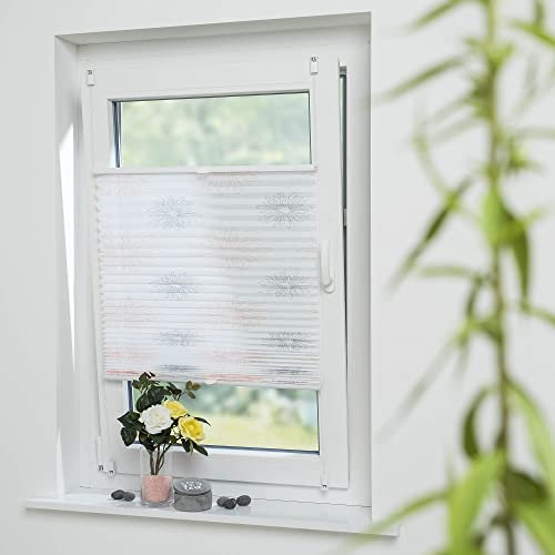 Homelia Klemmfix-Plissee mit modernem Blüten-Print, Blickdicht, inkl. Klemmträgern, Montage ohne Bohren, Breite: 90 cm/Länge: 130 cm, Farbe: grau/lachs