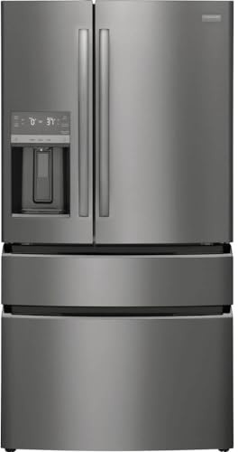 Frigidaire Gallery 21.5 cu ft Counter-Depth 4-Door French Door Refrigerator – 36″ Width, External Ice & Water Dispenser, Convertible Temp Drawer, Smudge-Proof Black Stainless Steel (Model GRMC2273CD)