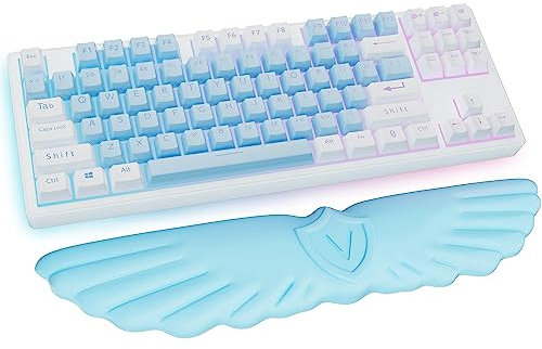 Angel Wing Cloud Keyboard Wrist Rest, Soft Leather Memory Foam Keyboard Wrist Support for Pain Relief, Ergonomic Anti-Slip Computer Palm Rest for PC Gaming/Laptop/Hand Pad/Cute Desk(1-Wing Blue)