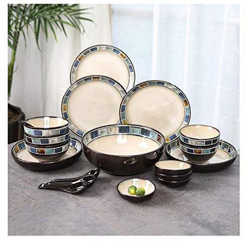 UCCE Platos Llanos Juego de vajilla de Cocina de 20 Piezas Juegos de Platos Llanos de cerámica duraderos Juego de Platos a Cuadros Juego de Platos Platos Platos Tazones