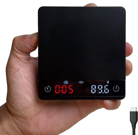 MiiCoffee Nano Pro Kaffeewaage mit Timer, Espressowaage mit automatischer Tara, Aluminiumgehäuse, Berührungssensor und Silikonhülle
