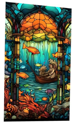 HOOTNEE Buntglasfensterfolie Sichtschutzfolie Für Türen Und Fenster Static Haftend Badezimmerglasfolie Vintage Retro Fensterdeko Ornament Glasfolie Für Wohnzimmer Büro Balkon