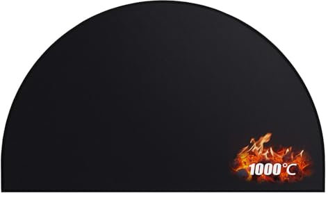 Kaminmatte, 76 x 122 cm Funkenschutzplatte Feuerfeste Unterlage Funkenschutz Kaminschutz Matte Schwarz Halbrund Feuerschutzmatte für Funken Glut Feuer Verhindern