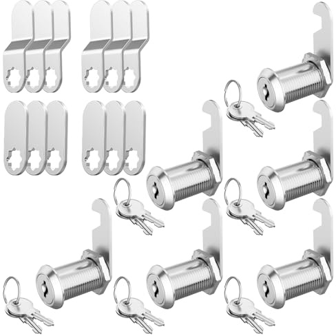 Jayseon 6 Pack Cam Locks Keyed Alike, 1-1/8 Inch Cylinder Cabinet Lock with Keys, Zinc Alloy Cabinet Locks for Drawer Cabinets Mailbox RV Storage Drawers Lock