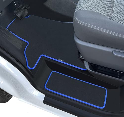 ARIBA Fußmatte passend für VW T5 2-Sitz Fahrerhaus 2003-2015 Velours Anthrazit Nubuk Blau Umrandung inkl. Stufenmatten