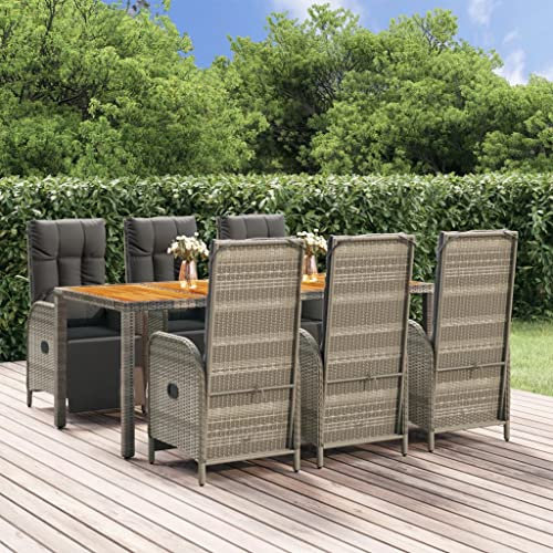 MNISDFL Terrassenmöbel Gartensofa Möbelsets Gartenlounge Set Loungemöbel 7-TLG. Garten-Essgruppe mit Kissen Grau Poly Rattan