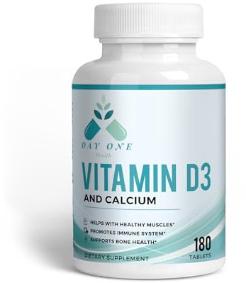 Day One Health | Vitamin D3 + Calcium | 180 Tablets | 100% RDA | Vegetarian | Gluten Free | Lactose Free