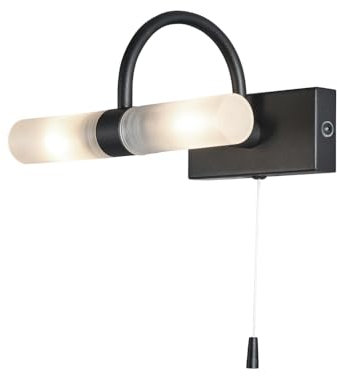 LITECRAFT Crista Wall Light Bathroom 2 Arm with Pull Switch - Satin Black