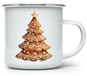 MAXIKIWI - Durable Enamel Coffee or Tea Camping Mug for Indoor Outdoor Use - Retro Christmas Watercolor - 350ml