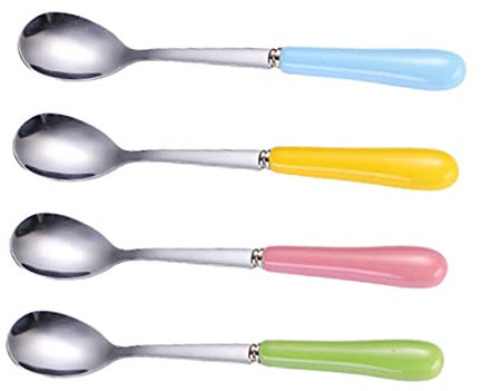 PRETYZOOM 4Pcs Stainless Spoon with Ceramic Handles Multi-Functional Stirring Spoons for Ice Tea Condiments and More Home Restaurant and Cafe Use