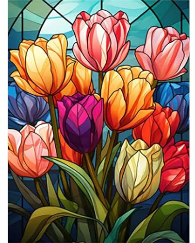 Diamond Painting Erwachsene-Tulpe 5D Diamant Painting Bilder Erwachsene,Blume Diamond Painting Set DIY Personalisiert Basteln Bilder Dekorationen für Home Wand Décor(30x40cm)