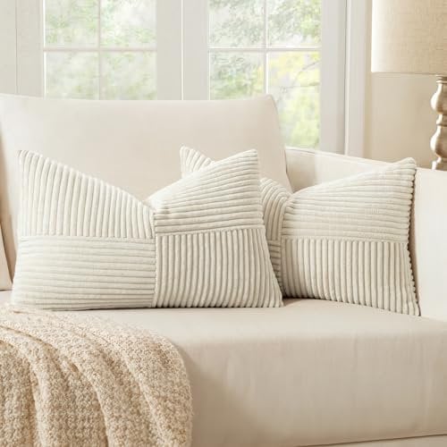 MIULEE 2er Set Kissenbezug 30x50cm Beige Kissenhülle Kissenbezüge Sofakissen Dekokissen Boho Couchkissen Kord Dekorative Zierkissenbezug für Sofa