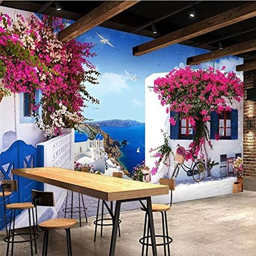 3D Tapete Wandbild Mediterranes Fenster Rosa Rose Hintergrund Wand Wohnzimmer Esszimmer Tapete Tapeten Wohnkultur Fototapete 3D Effekt Wohnzimmer Schlafzimmer Kinderzimmer-200cm×140cm