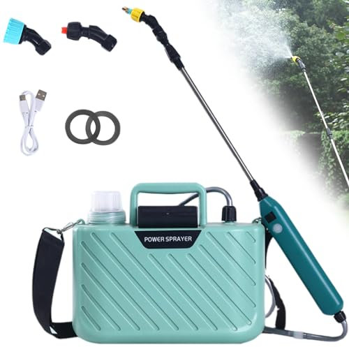 Rociador de jardín, pulverizador de mochila 1.32 galones rociador eléctrico rociador de jardín con varita retráctil & Rociador recargable de filtro con pantalla de batería para jardín, limpieza