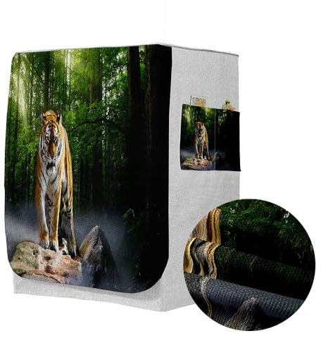 Odot Waschmaschinenabdeckung Staubdicht Sonnenschutz für Frontlader-Waschmaschine Staubdichte Abdeckung Tumble Waschmaschine Trocknerschutz (Waldtiger,L-Kapazität 10,5~12kg)