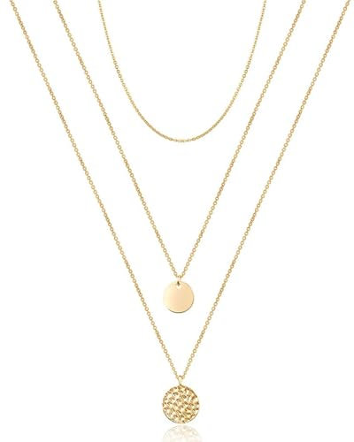 AORHOFJ 1pcs Kette Gold Damen Layering Halskette Damen 18k Vergoldet Silber & Rosegold Wasserfest Lange Ketten mit Anhänger for Frauen Doppel Mehrreihige Zarte Goldene Kette Damen Rund Plättchen