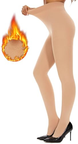 DUCMODA Collant termici morbidi foderati in pile per donna, caldi e opachi,Collants Invernali,carnagione,S-M