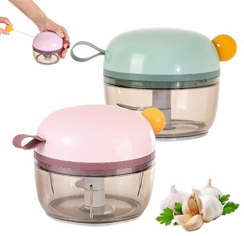 Mini Garlic Chopper 2-Pack, 200ml Manual Hand Food Chopper with Silicone Grip & Magnetic Stainless Steel Blades, Compact Onion Dicer and Garlic Mincer (1)