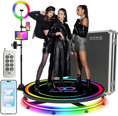 360 Camera Booth with Ring Light, 360 Photo Booth Machine with Flight Case, Smart Remote Control + App, 360 Slow Motion Automatic Photo Booth for Party, Celebration D