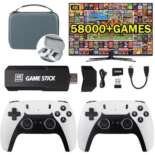 Consola De Juegos Retro for TV,Game Stick Retro Incorporado Más De 58000 Juegos,HD Game Stick 2 2024,Juegos De TV Retro Plug And Play,Game Stick 4k - 40,000 Juegos Retro,Emulador De Juegos,256gb,Con 1
