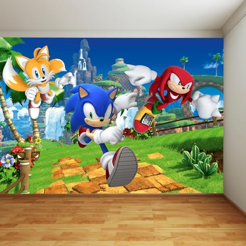 Sonic The Hedgehog Full Wall Mural - Sonic Running with Tails and Knuckles Wall Art (2.5m Height x 3m Width)