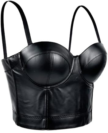 XDGBGFN Leder Oberteil Damen Wetlook Dessous Frau Punk Slim Fit Latex Top Latex Oberteil für Frauen Clubwear Top, Party, Karneval (DE/NL/SE/PL, Alphanumerisch, XL, Regular, Regular, Schwarz)