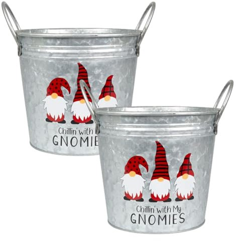 Fyne-Finds Set of 2 Merry Christmas Chillin With My Gnomies Gonk 18cm, 7inch Plant Pot 2.7L Handles Festive Planter Home Decor Xmas Gift