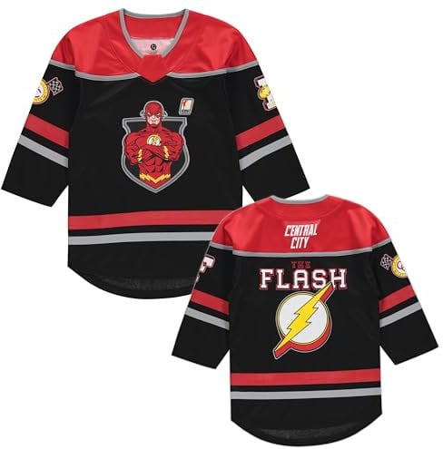 DC Comics The Flash Jungen Hockey-Trikot, langärmelig, Schwarz/Rot