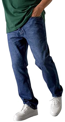 Jean à jambe droite pour homme, coupe décontractée pour homme, pantalon en jean uni, coupe droite, pantalon classique et lourd, pantalon en denim, style hip-hop, Streewear, taille élastique, noir