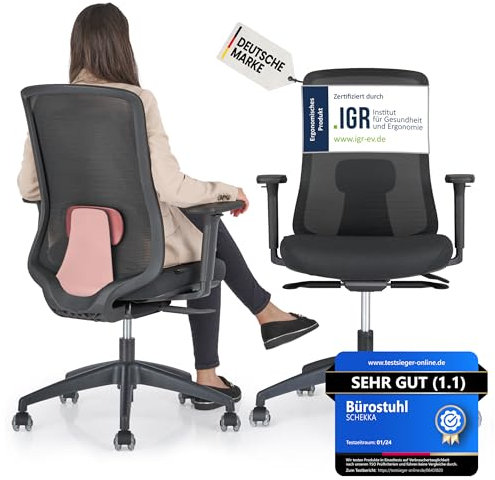 SCHEKKA® Bürostuhl Ergonomisch Testsieger - Besonders individuell Einstellbarer Schreibtischstuhl mit Lordosenstütze, 3D Armlehnen & atmungsaktives Mesh - Bürostuhl 150 kg (Schwarz/Rot)