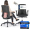 SCHEKKA® Bürostuhl Ergonomisch Testsieger - Besonders individuell Einstellbarer Schreibtischstuhl mit Lordosenstütze, 3D Armlehnen & atmungsaktives Mesh - Bürostuhl 150 kg (Schwarz/Rot)
