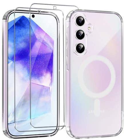 Yoedge Magnétique Coque pour Samsung Galaxy A55 5G 6.5 avec 2 Pièces Protection Écran en Verre Trempé,Compatible avec MagSafe,Transparent Antichoc Silicone TPU Anti-Rayures Etui Bumper Housse